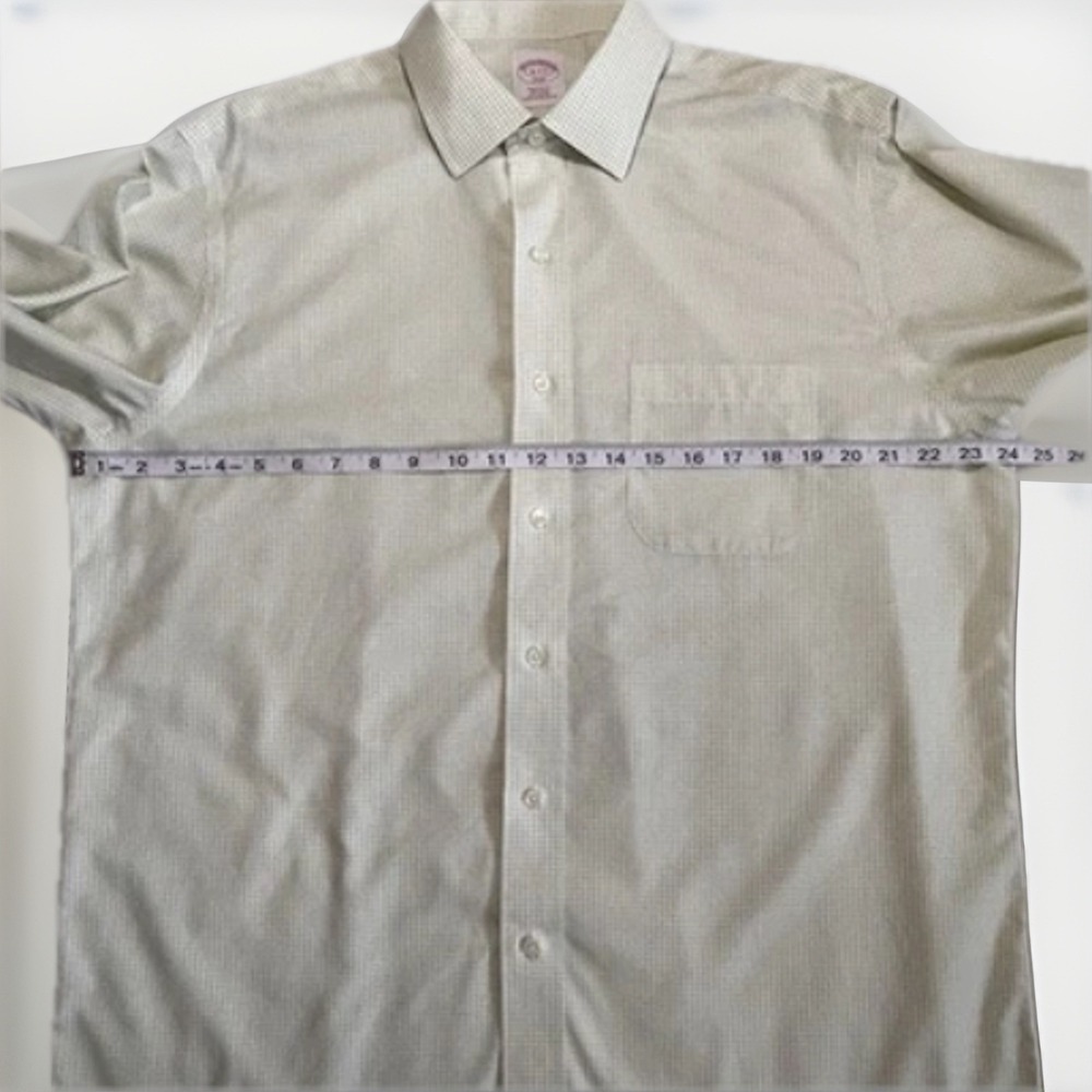 Brooks Brothers Dress Shirt Mens 16-2/3 Button Up Green White Check 346 No Iron - Picture 3 of 9